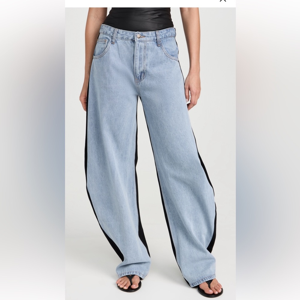 Lioness Light Blue Wide-Leg Jeans with Black Side Panels
